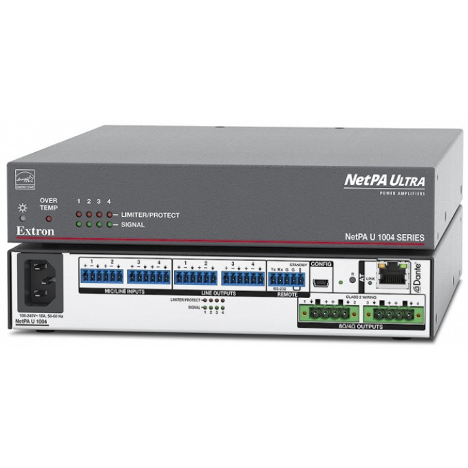 Четырёхканальные усилители с Dante и DSP 100 Вт на канал при 8 или 4 Ом EXTRON NETPA-U-1004