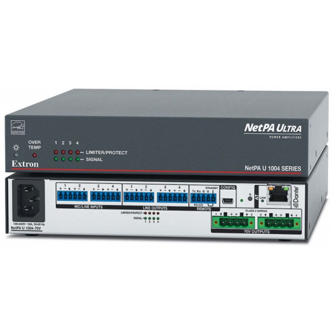Четырёхканальный усилитель с Dante, 100 Вт на 70 В EXTRON NETPA-U-1004-70V